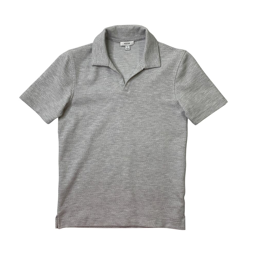 Reiss Shirt Men XS Extra Small Ash Gray Open Collar Honeycomb Textured Knit Polo
